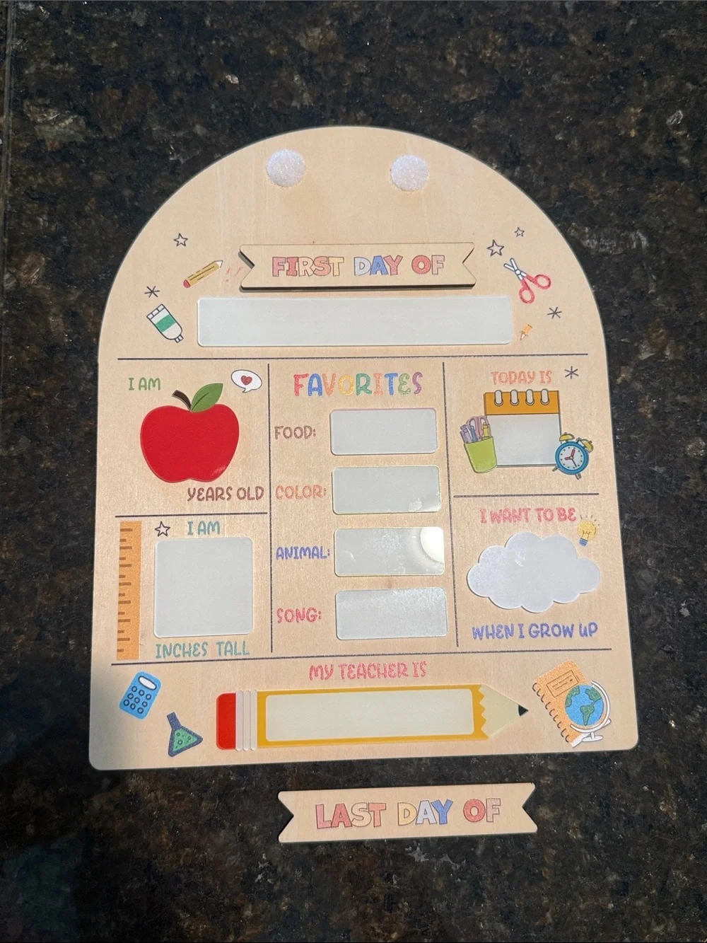 Kids 'First Day of' Wooden Photo & Milestone Board - Natural with Red Accents
